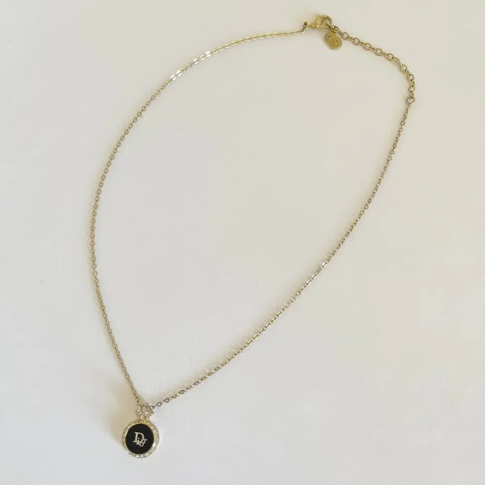 DIOR Vintage Crystal & Enamel Pendant Necklace - Picture 9 of 12